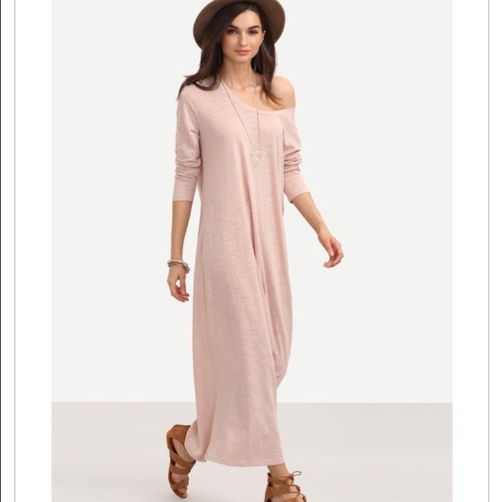 Pink Casual Long Sleeve Shift Dress
